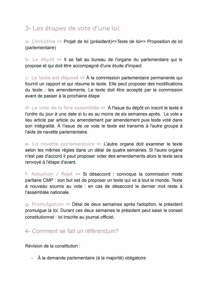 L'Organisation du Droit :
1- La Constitution:
Il est important de savoir que l'état de droit garantie la démocratie
L'état de droit respect 