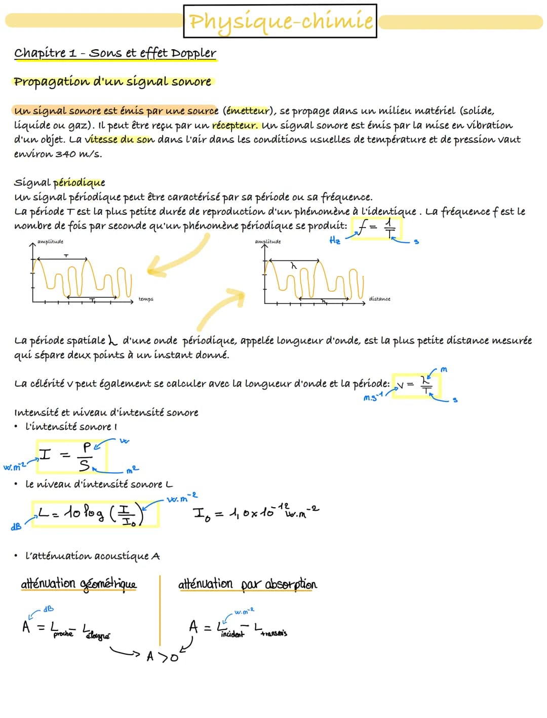 Chapitre 1- Sons et effet Doppler
Propagation d'un signal sonore
un signal sonore est émis par une source (émetteur), se propage dans un mil