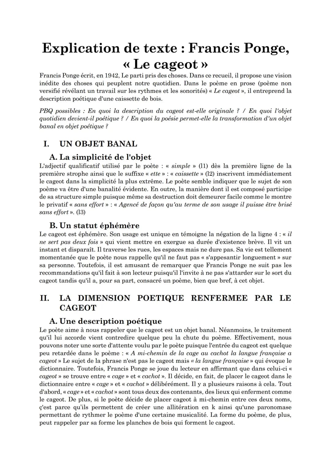 << Le cageot >>
Le Parti pris des choses, FRANCIS PONGE Explication de texte : Francis Ponge,
« Le cageot >>
Francis Ponge écrit, en 1942, L