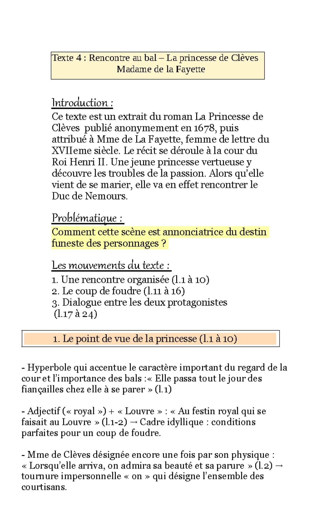 Analyse linéaire de La Princesse de Clèves : Scène du bal PDF