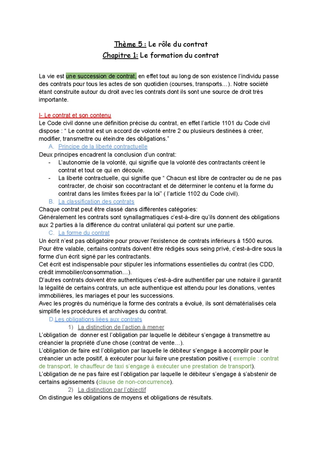 Chapitre 1 - La formation du contrat pdf: conditions et exemples