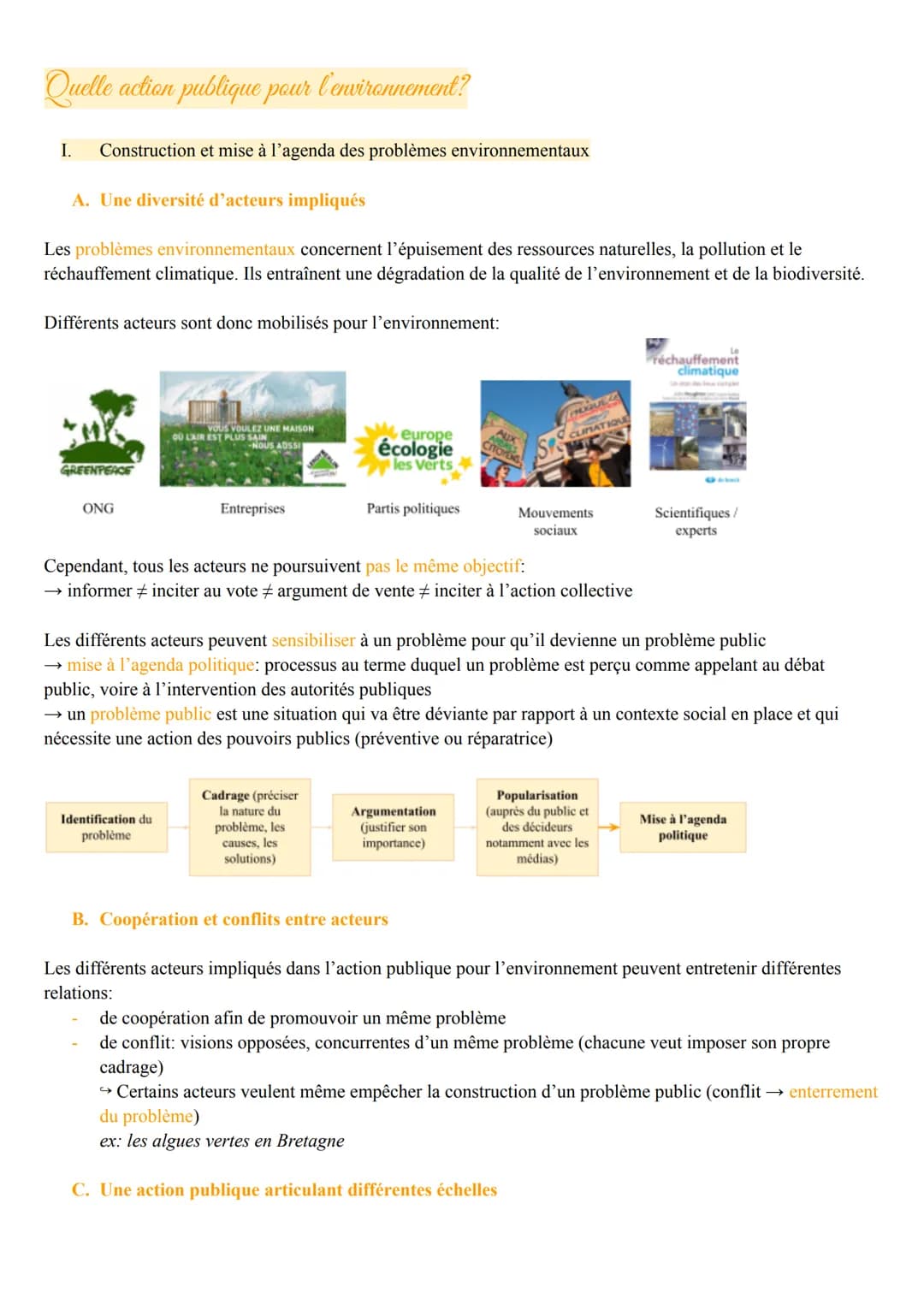 Quelle action publique pour l'environnement?
I. Construction et mise à l'agenda des problèmes environnementaux
A. Une diversité d'acteurs im