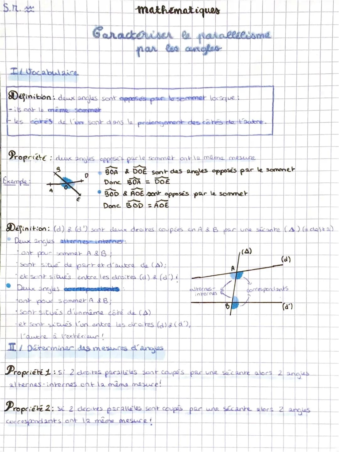 Angles et Parallélisme - Exercices et Propriétés - 5ème