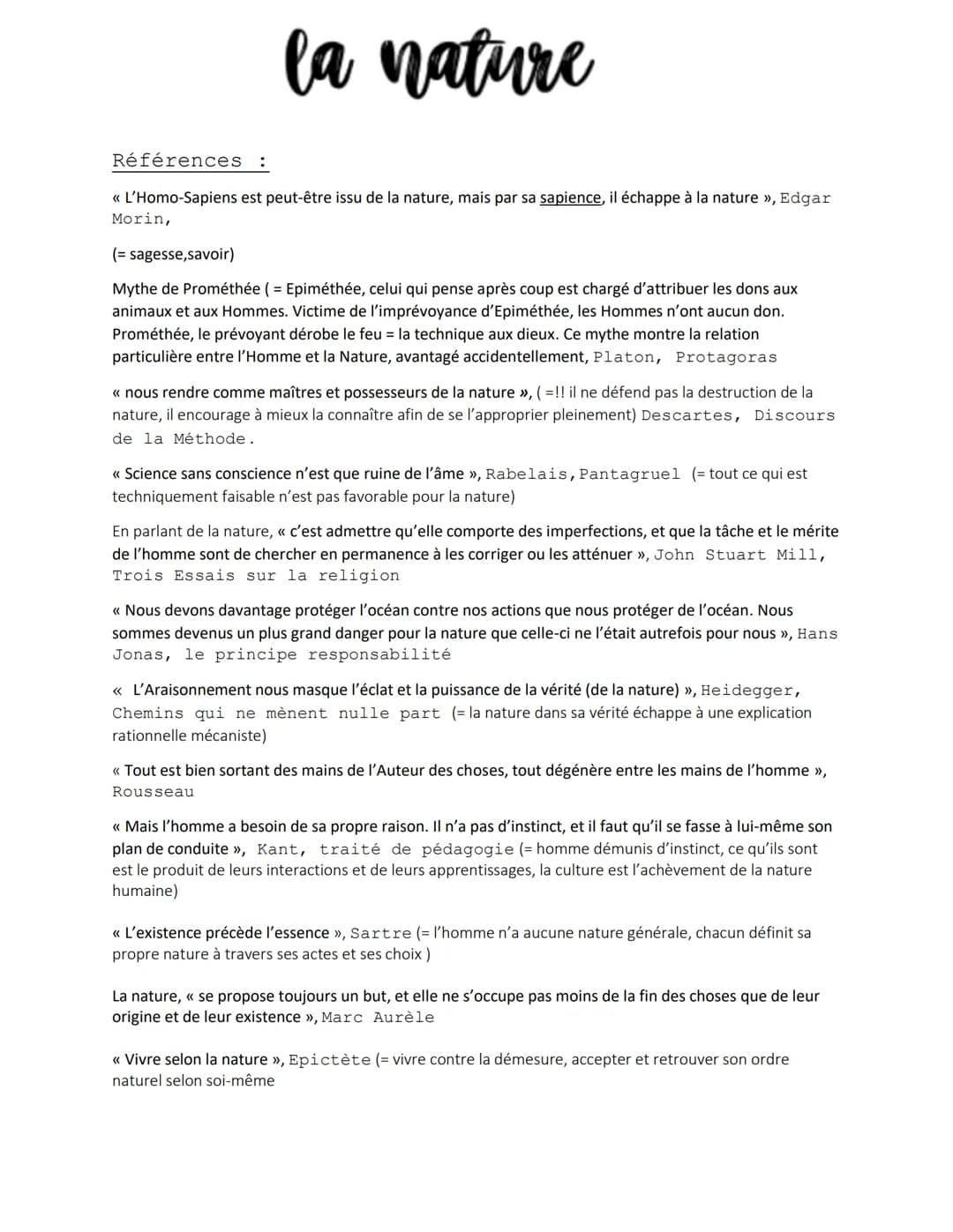 la nature
Références :
<< L'Homo-Sapiens est peut-être issu de la nature, mais par sa sapience, il échappe à la nature », Edgar
Morin,
(= sa