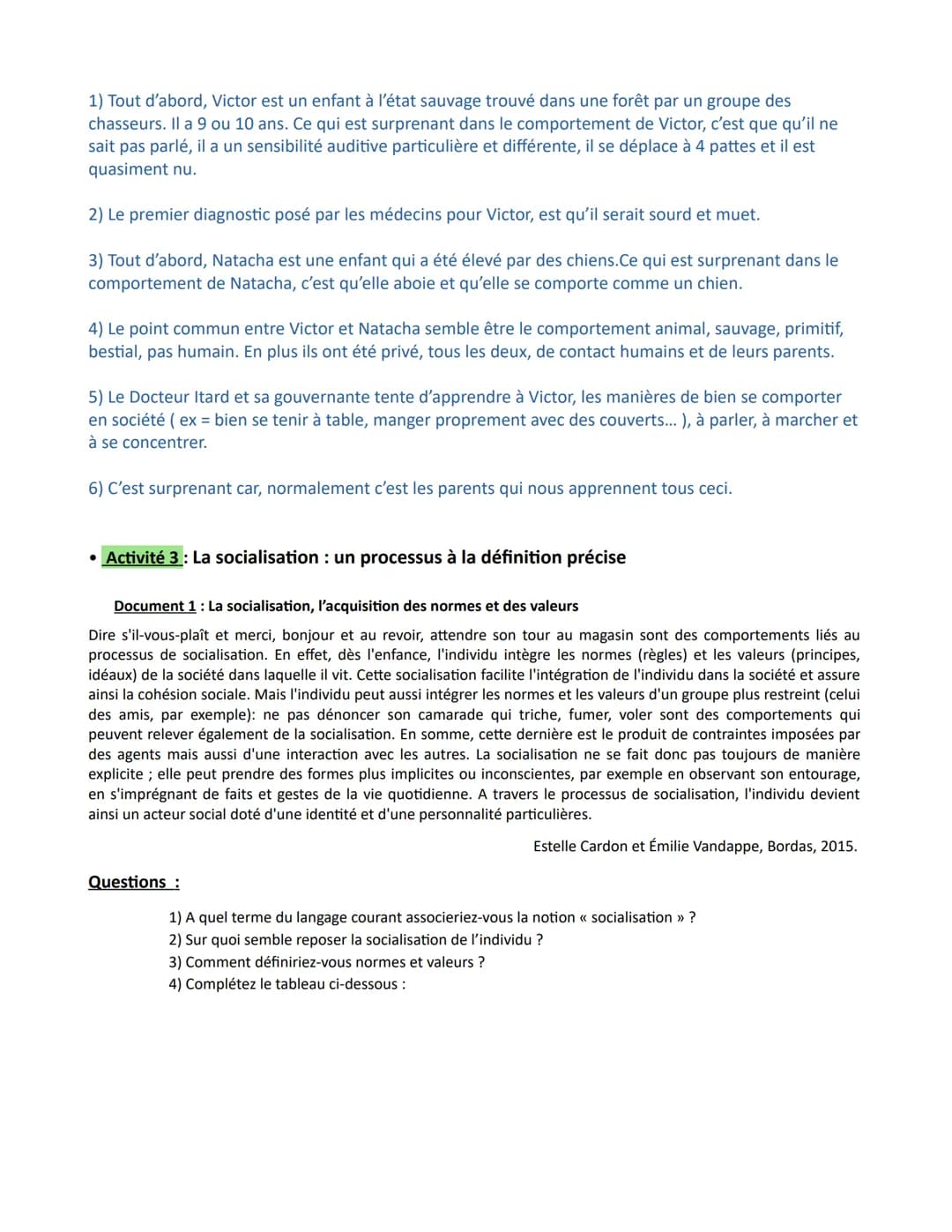 Chapitre 2- La socialisation
Les objectifs du chapitre :
- Savoir que la socialisation est un processus continu tout au long de la vie de l'