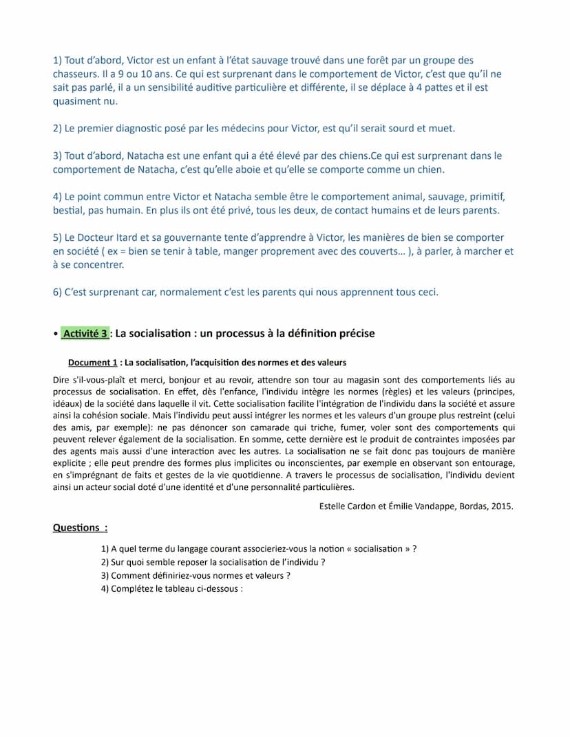 Chapitre 2- La socialisation
Les objectifs du chapitre :
- Savoir que la socialisation est un processus continu tout au long de la vie de l'