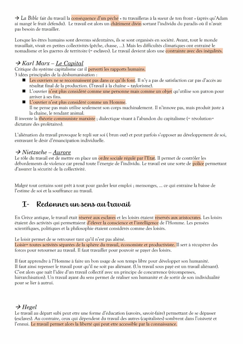 Le travail (tripalium = instrument de torture)
Le travail est une source d'épanouissement mais aussi une obligation/ aliénation c'est donc u