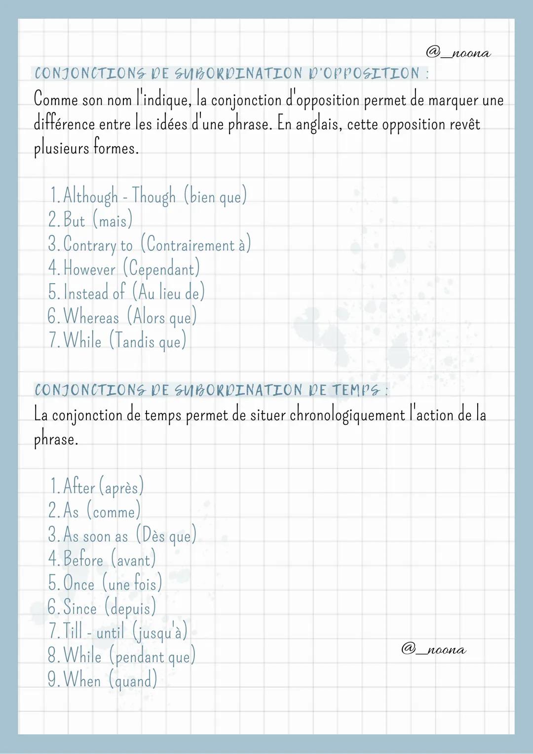 Les Conjonctions
CONJONCTIONS DE COORDINATION SIMPLES:
Le terme mnémotechnique "FANBOYS".
1. For (Car)
2. And (Et)
3. Nor (Ni)
4. But (Mais)
