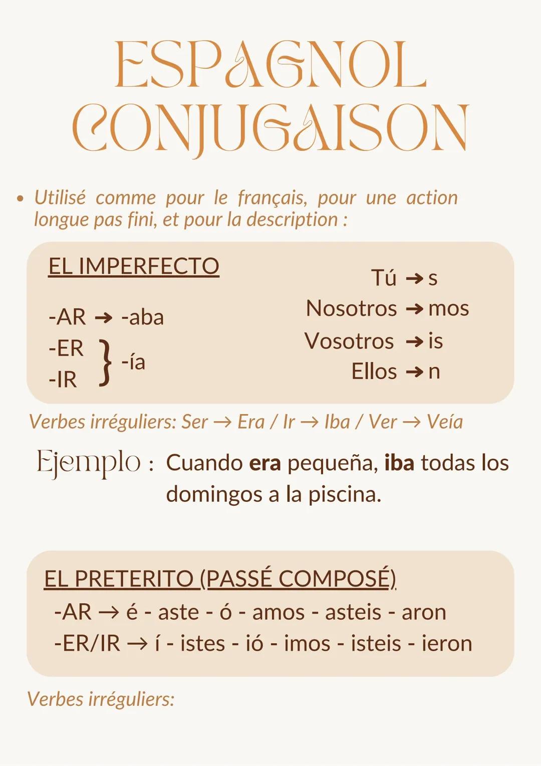 Conjugaison espagnol du "prétérito" et de l'"imperfecto"