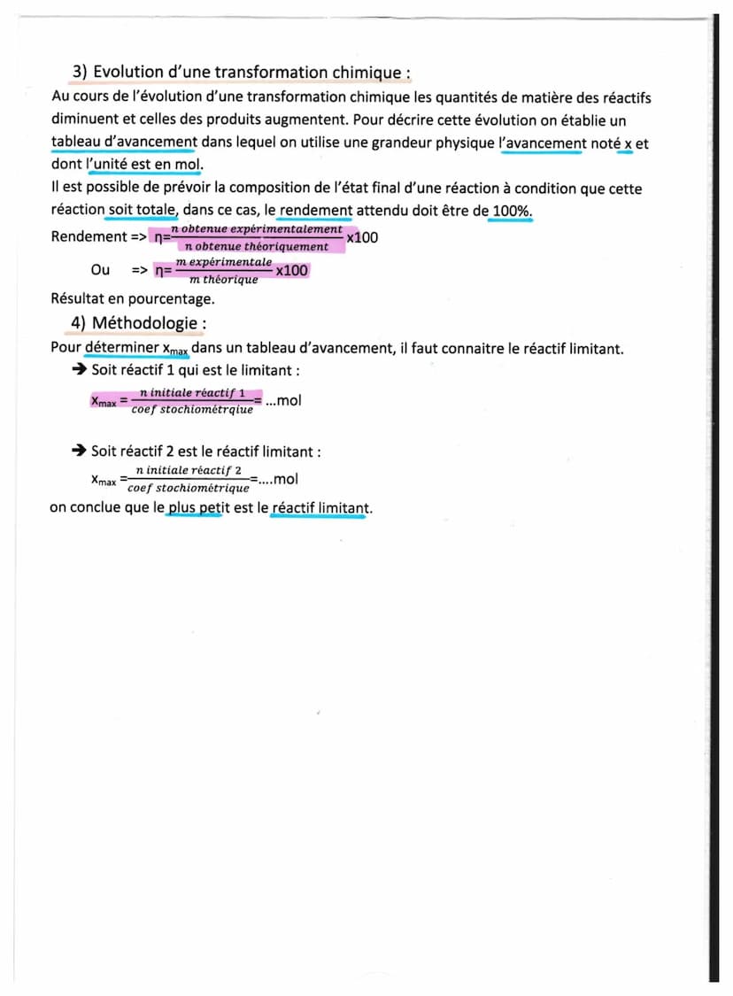 Chapitre 3 : modélisation d'une transformation chimique.
1) Les propriétés d'une transformation chimique :
Définition : lors d'une réaction 