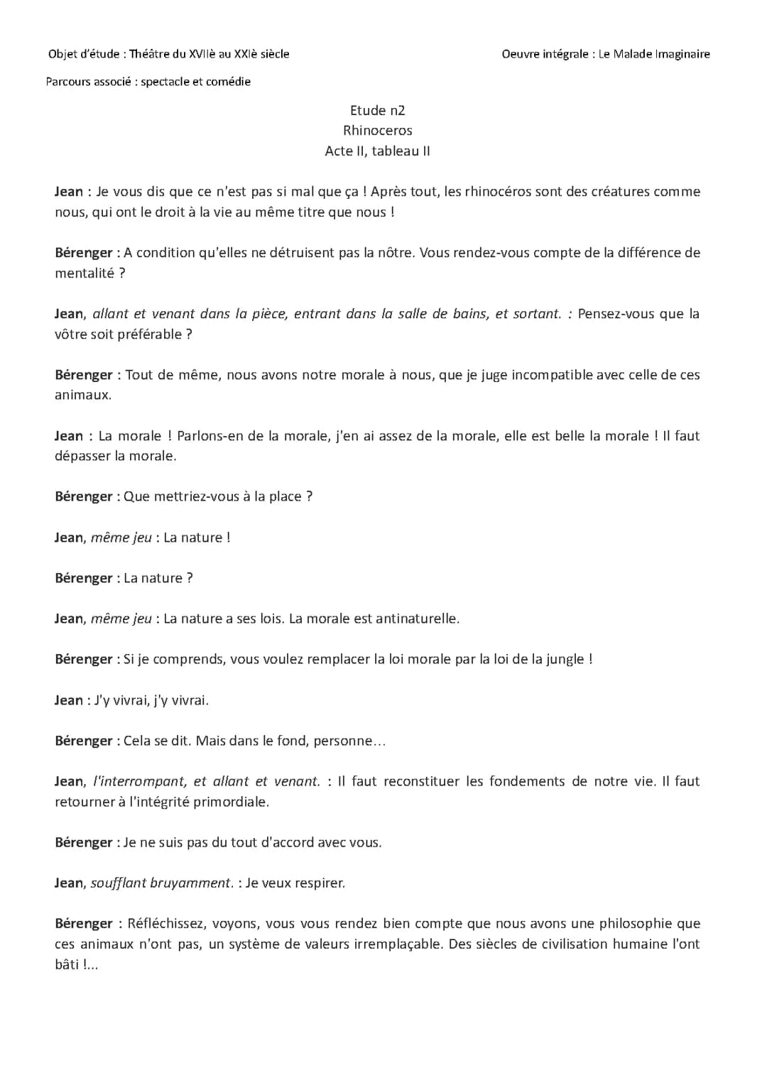 Étude du Théâtre du XVIIè au XXIè Siècle : Analyse de Rhinocéros d'Eugène Ionesco
