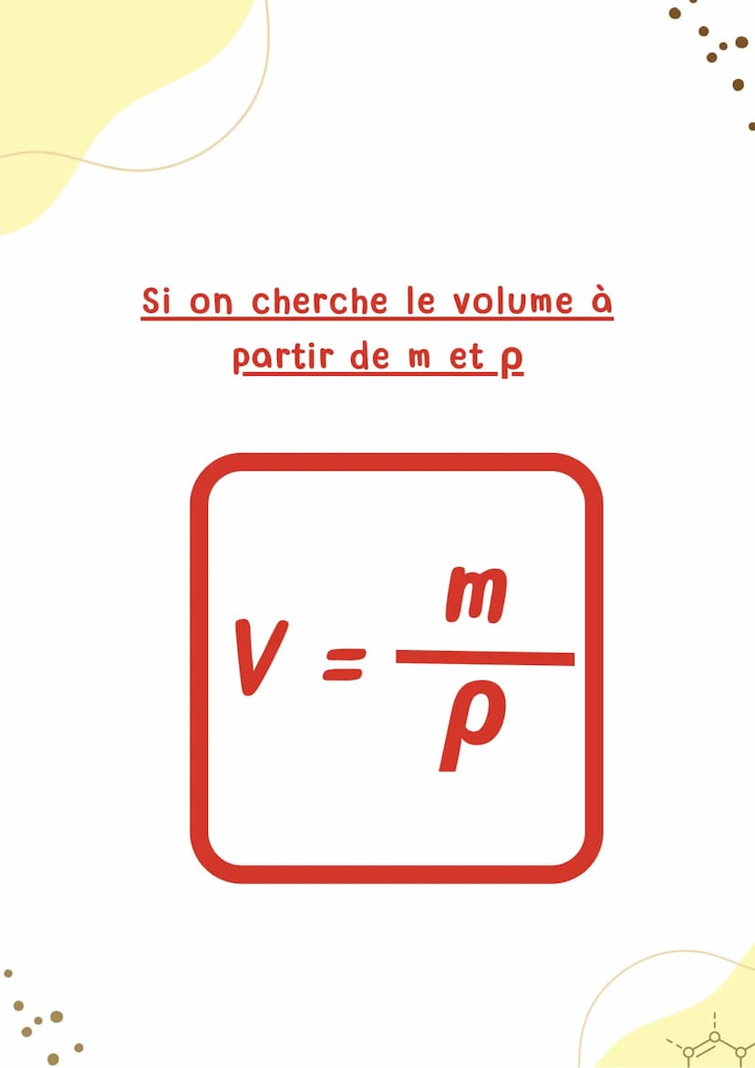 MASSE
VOLUMIQUE
Physique-Chimie р
masse volumique
kg/m³ OU kg/L
masse
kg
m
V
volume
m³ OU L Si on cherche la masse à
partir de V et p
m=px v
