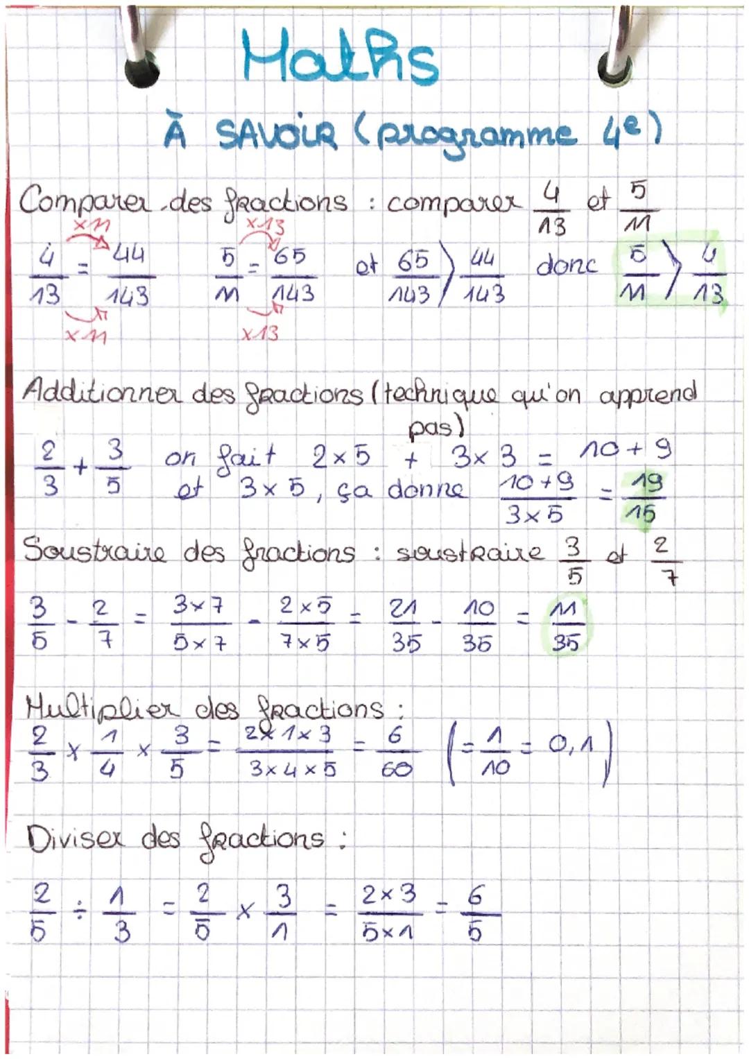 Comparer des fractions comparer
x-13
44
4
13 143
31
2 3
+
3 5
3/6 Zalm
ما به
Maths
U
À SAVOUR (programme 4e)
5
2
7
X
"1
Soustraire des fract