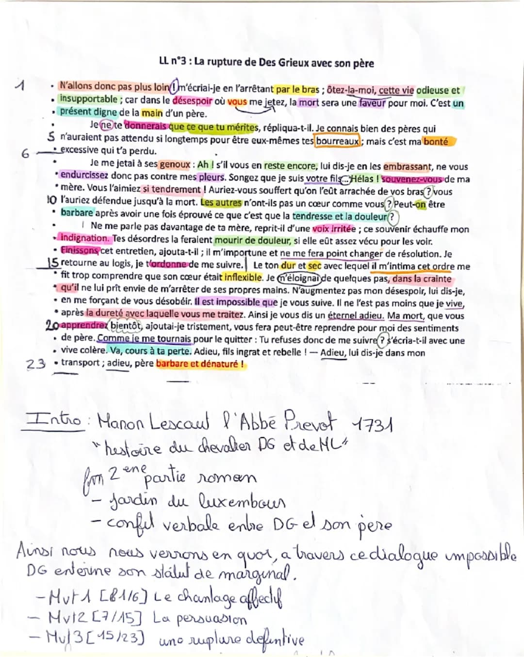 1
6
23
.
•
LL n°3: La rupture de Des Grieux avec son père
N'allons donc pas plus loin m'écriai-je en l'arrêtant par le bras; ôtez-la-moi, ce