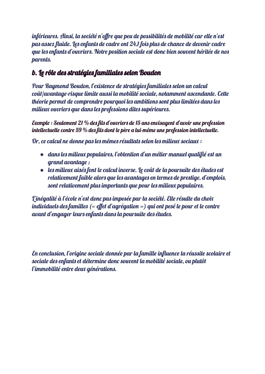 a. le rôle de l'origine sociale sur la réussite scolaire
L'origine sociale désigne la position sociale d'un individu déterminée par la posit