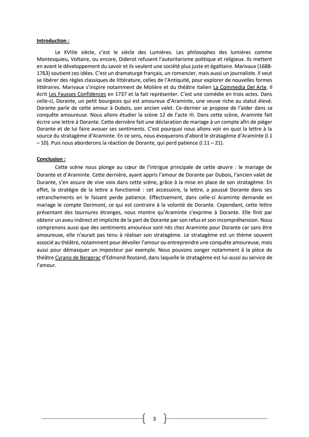 Français: Texte 2
La fausse lettre : acte II, scène 13, Les Fausses confidences, Marivaux (1737)
Situation de l'extrait : Araminte décide de