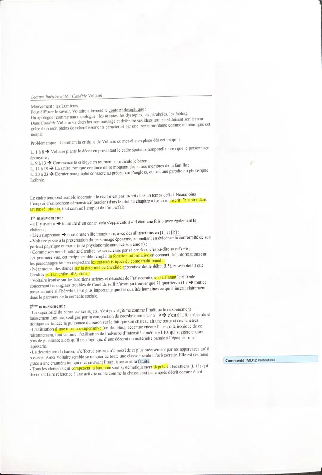 Lecture linéaire n°16: Candide Voltaire
Mouvement : les Lumières
Pour diffuser le savoir, Voltaire a inventé le conte philosophique :
Un apo