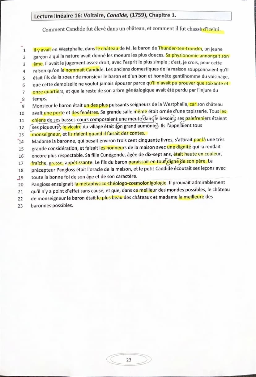 Lecture linéaire n°16: Candide Voltaire
Mouvement : les Lumières
Pour diffuser le savoir, Voltaire a inventé le conte philosophique :
Un apo