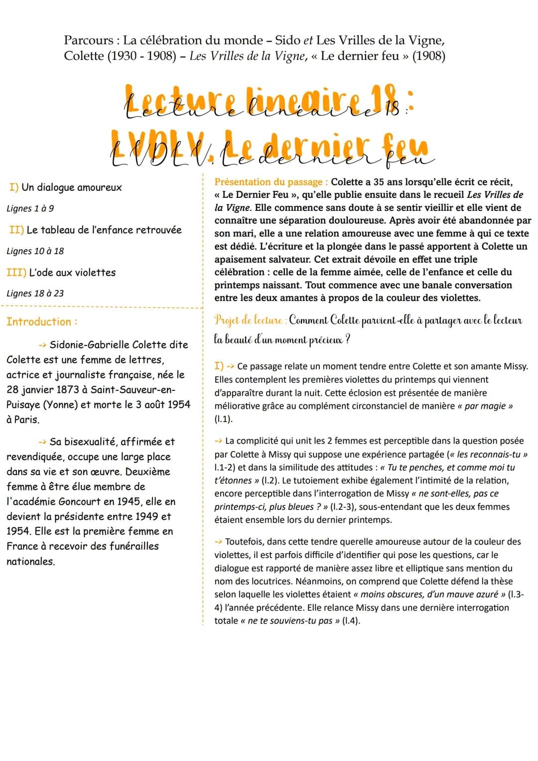 Parcours : La célébration du monde - Sido et Les Vrilles de la Vigne,
Colette (1930-1908) - Les Vrilles de la Vigne, « Le dernier feu >> (19