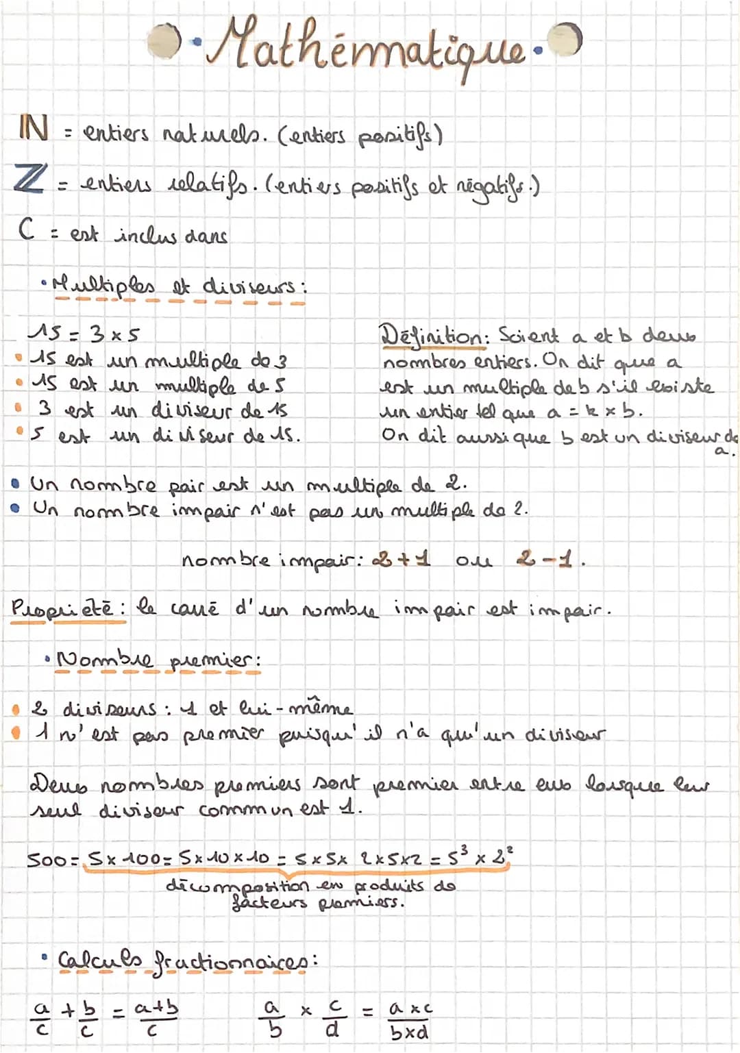 • Mathématique.
IN = entiers naturels. (entiers positifs)
Z = entiers relatifs. (entiers positifs et négatifs.)
с
= est inclus dans.
•Multip