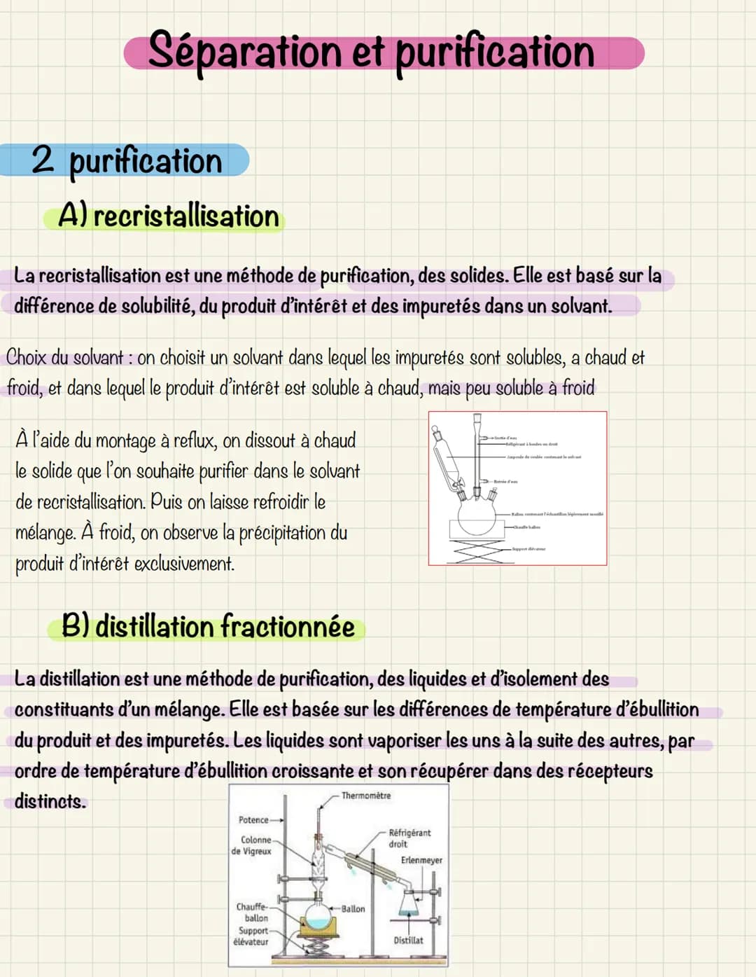 Séparation et purification
extraction d'espèces chimiques
A) extraction liquide-liquide
L'extraction liquide liquide consiste à faire passer