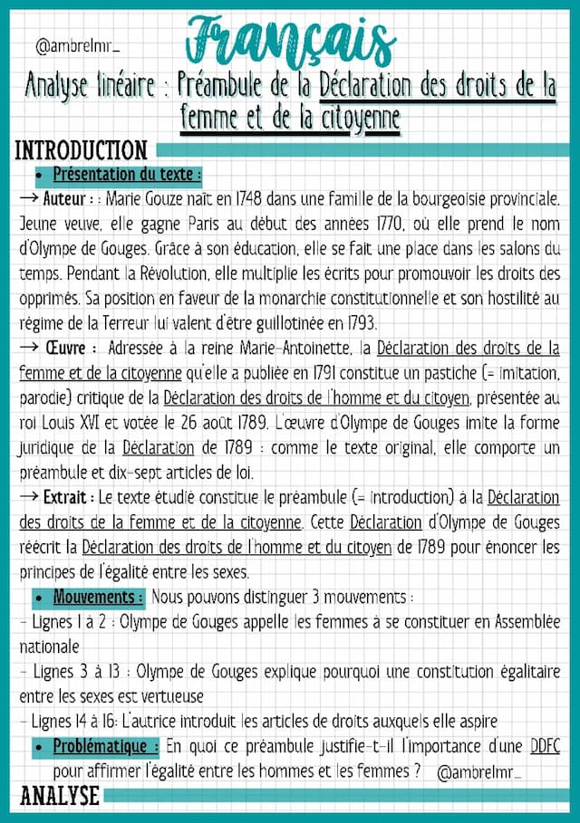 Know Préambule de la Déclaration des droits de la femme et de la citoyenne (analyse linéaire) thumbnail
