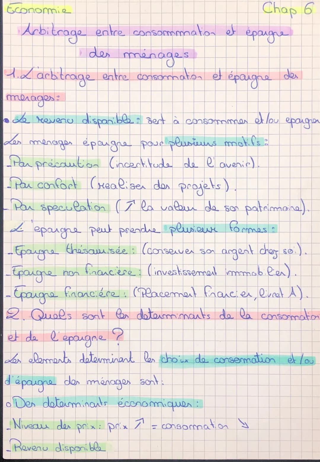 Economie
Chap 6
Arbitrage entre consommation et épargne
des ménages
1. L'arbitrage entre consomation et épargne des
i
merages:
• Le revenu d