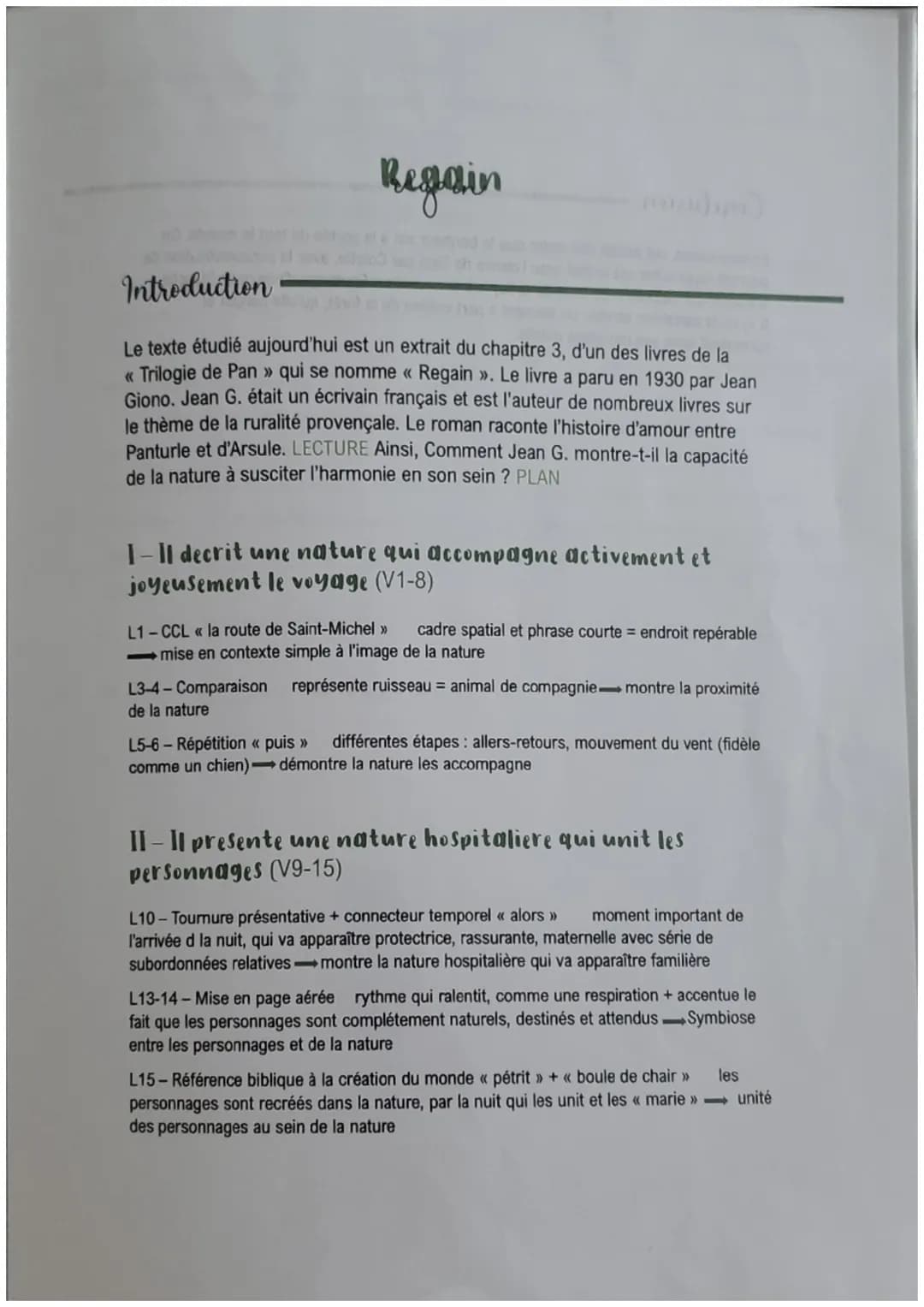 Regain
Introduction
Le texte étudié aujourd'hui est un extrait du chapitre 3, d'un des livres de la
<< Trilogie de Pan » qui se nomme « Rega