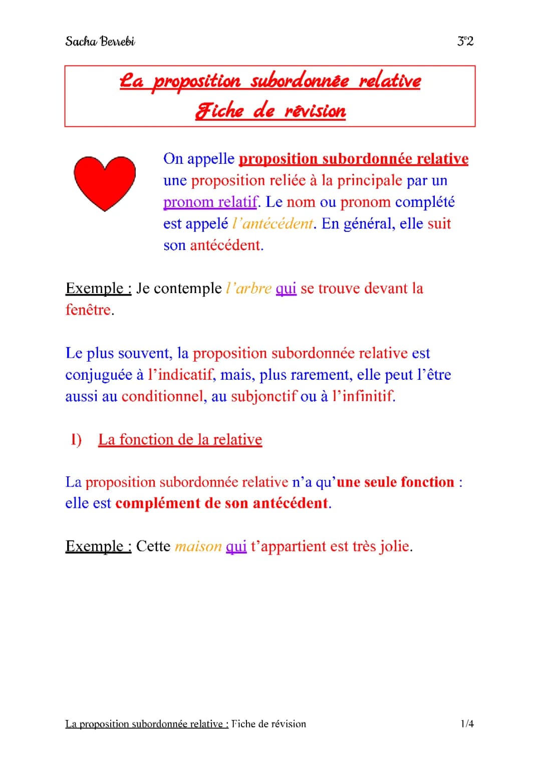 Français - LA PROPOSITION SUBORDONNÉE RELATIVE