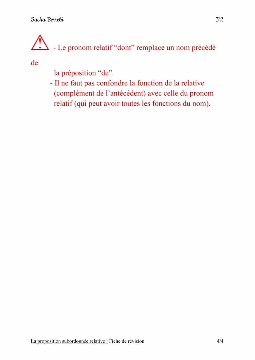Sacha Berrebi
La proposition subordonnée relative
Fiche de révision
On appelle proposition subordonnée relative
une proposition reliée à la 