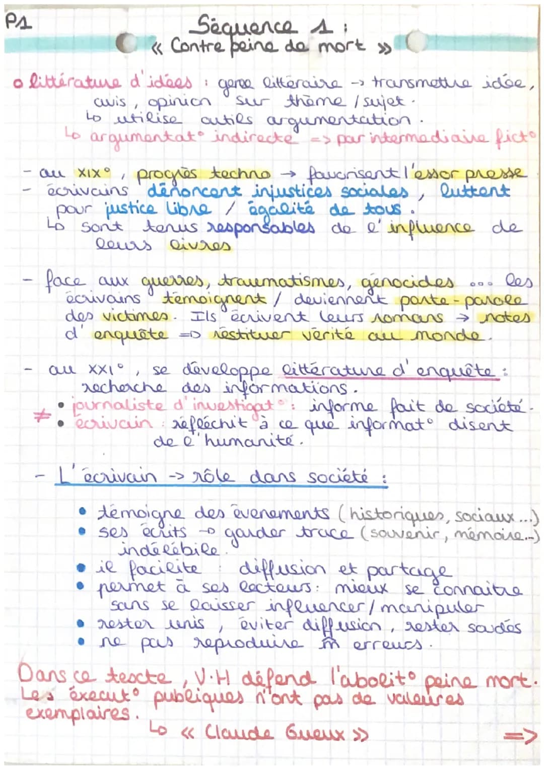 РА
Séquences:
O Contre peine de mort »
o littérature d'idées :
avis, opinion
genee litteraire ->
transmettre idée,
sur thème / sujet.
to uti