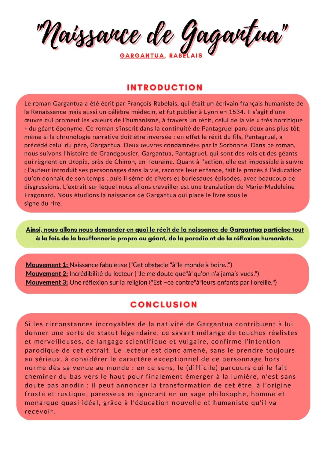 Gargantua Chapitre 6: Naissance, Analyse Linéaire et Résumé