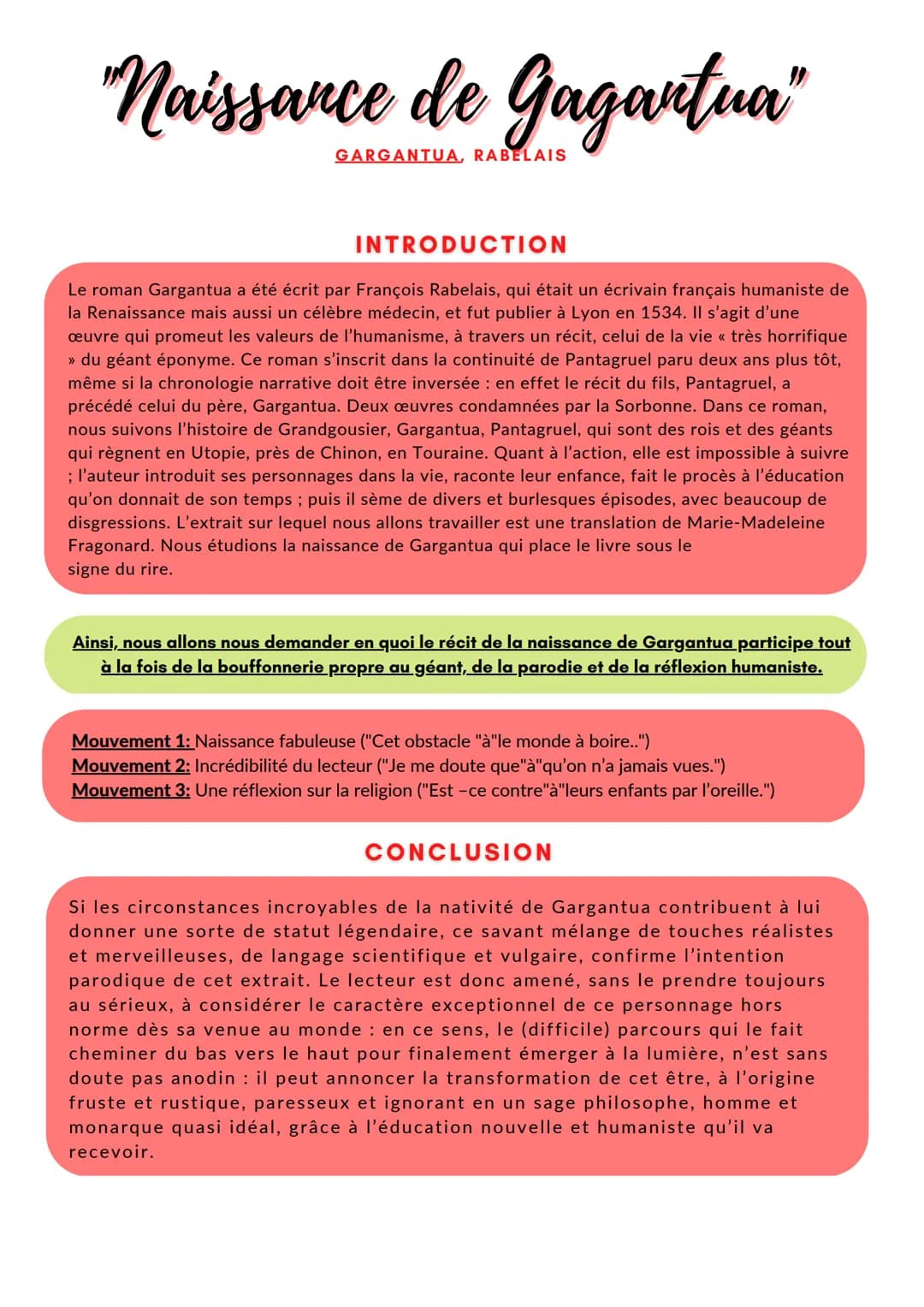 "Naissance de Gagartua"
GARGANTUA, RABELAIS
INTRODUCTION
Le roman Gargantua a été écrit par François Rabelais, qui était un écrivain françai