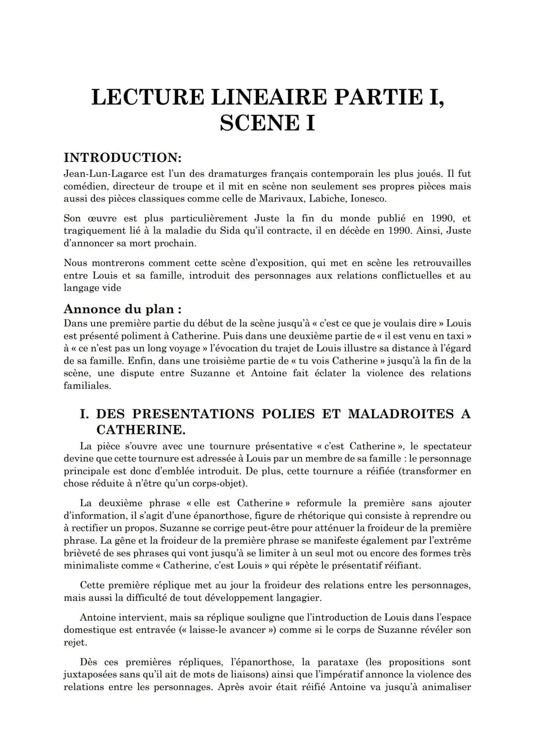 «Acte 1, Scène 1»
Juste la fin du monde, LAGARCE LECTURE LINEAIRE PARTIE I,
SCENE I
INTRODUCTION:
Jean-Lun-Lagarce est l'un des dramaturges 