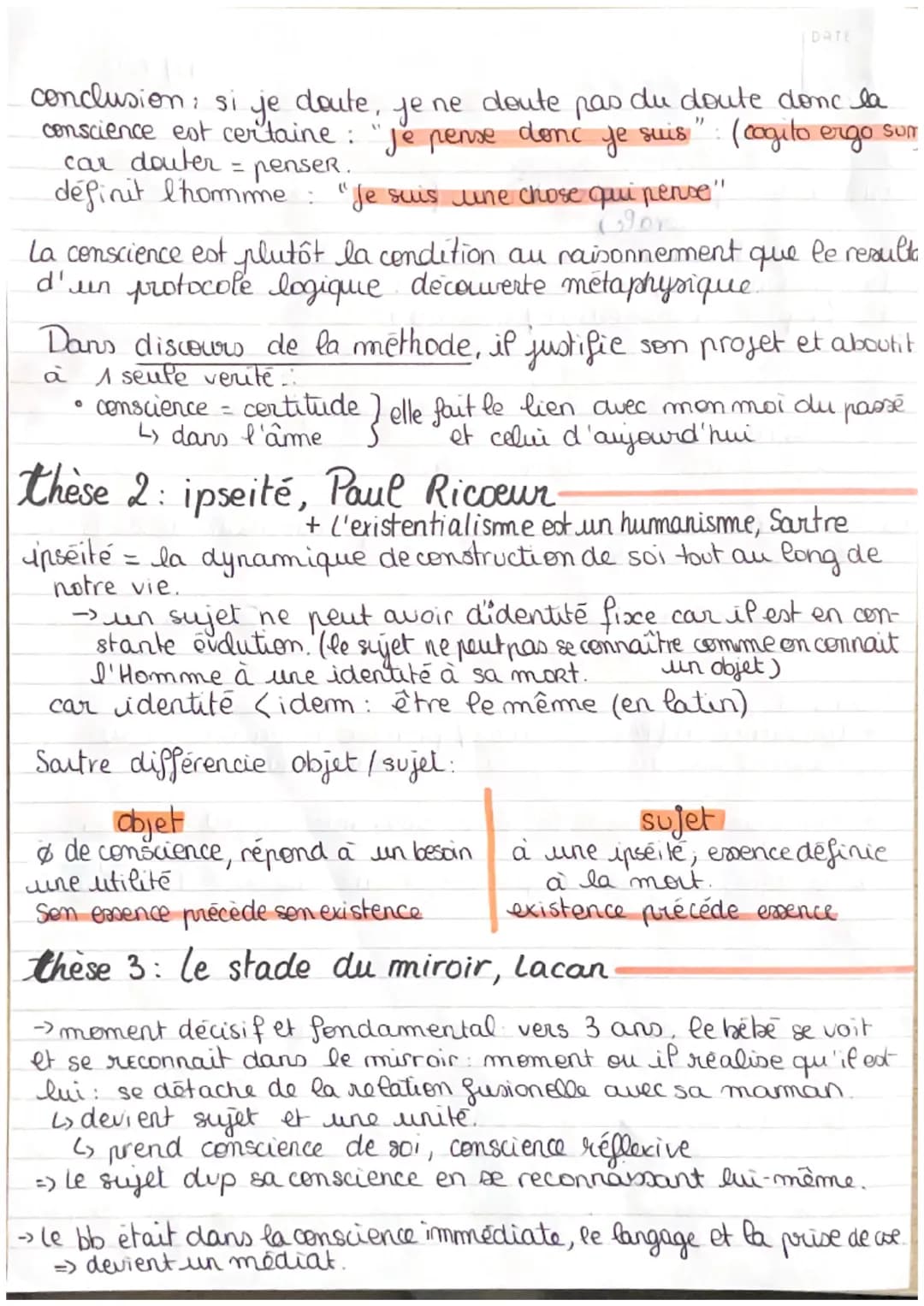 la conscience
la doxa
conscience = petite voix intérieur (réduit la conscience à la
morale)
Propre de l'Homme : animaux resentent immédiatem