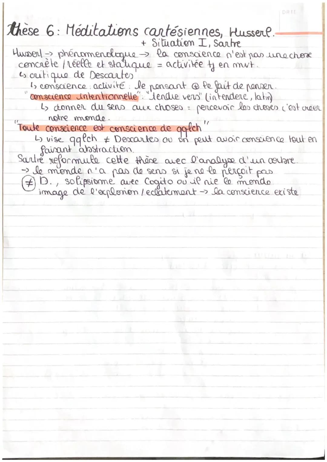 la conscience
la doxa
conscience = petite voix intérieur (réduit la conscience à la
morale)
Propre de l'Homme : animaux resentent immédiatem