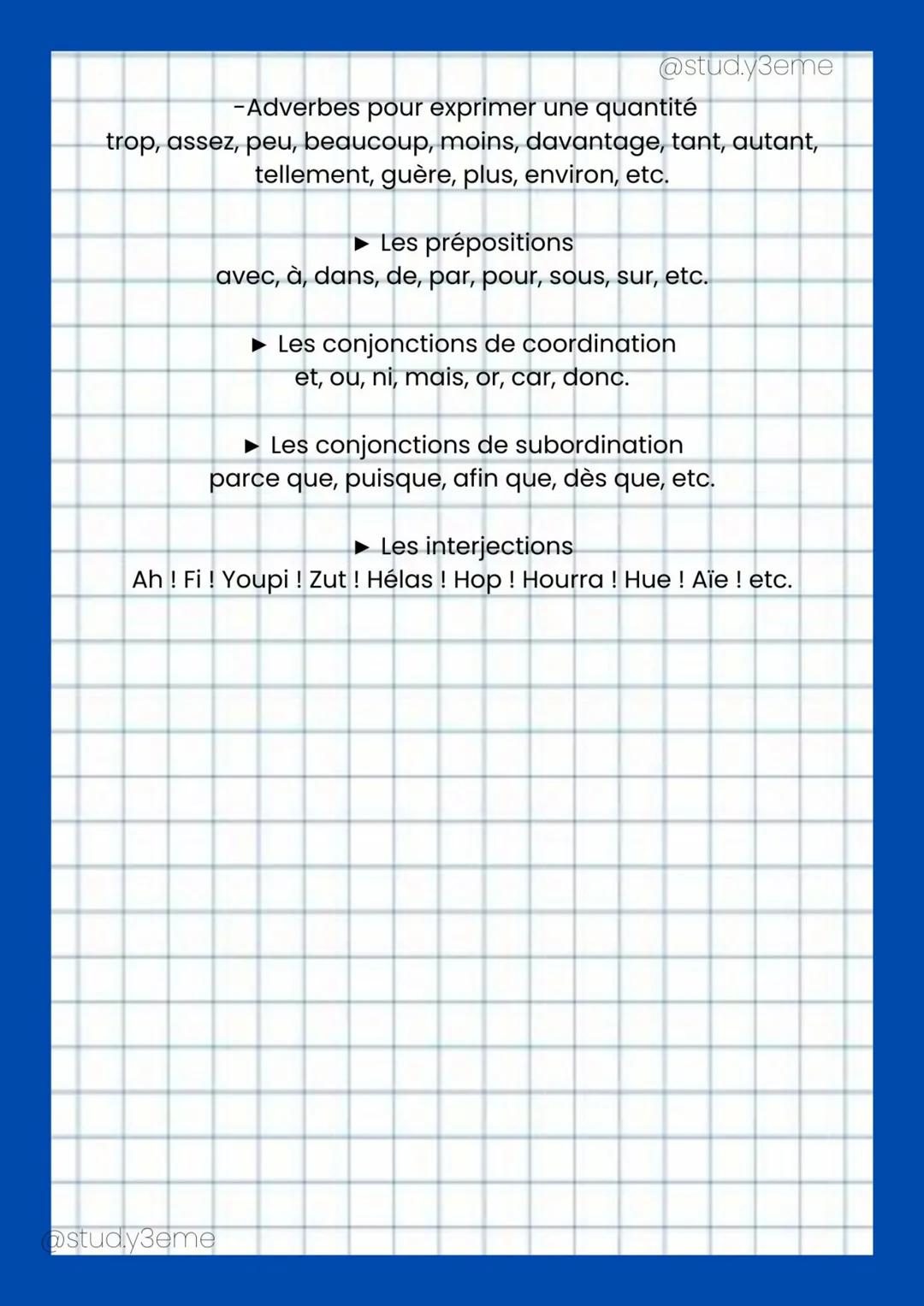 17
●
●
1- Définition
Les mots invariables ne changent jamais d'orthographe.
Ils ne s'accordent ni en genre, ni en nombre avec les
mots qu'il