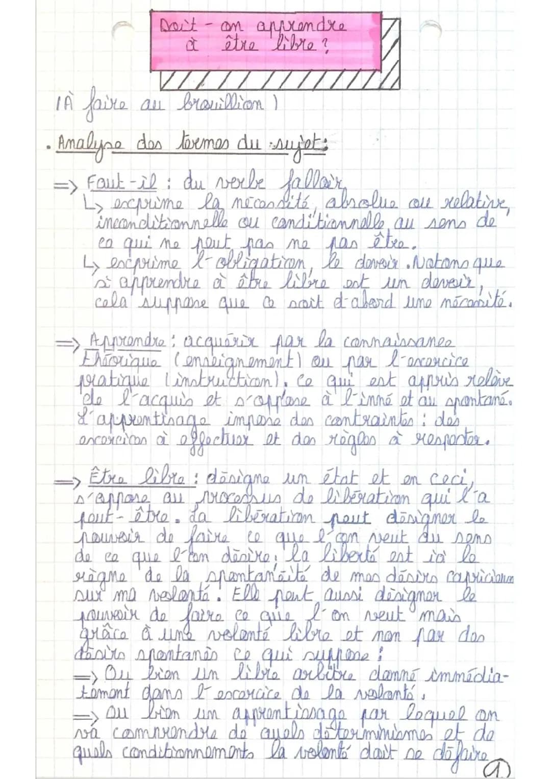 Faut-il apprendre à être libre ? Déterminisme, dissertation et exemple simple