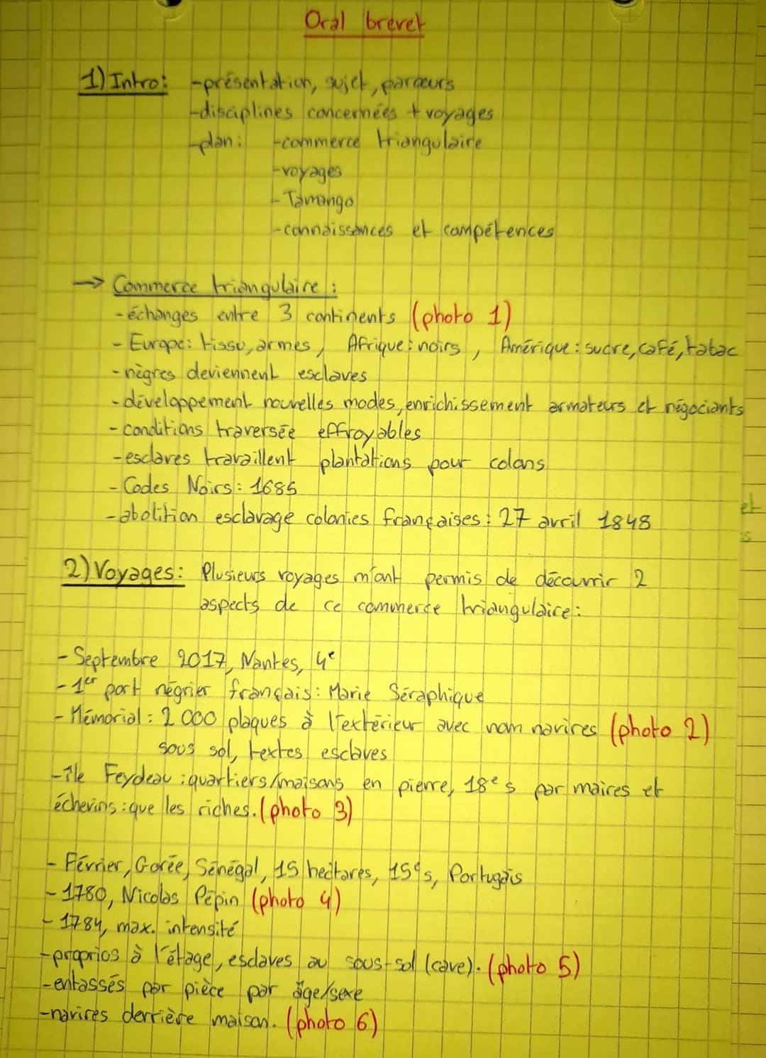 Oral brevet
1) Intro: -présentation, sujet, parcours
-disciplines concernées + voyages
-plan: -commerce triangulaire
-voyages
- Tamango
- co