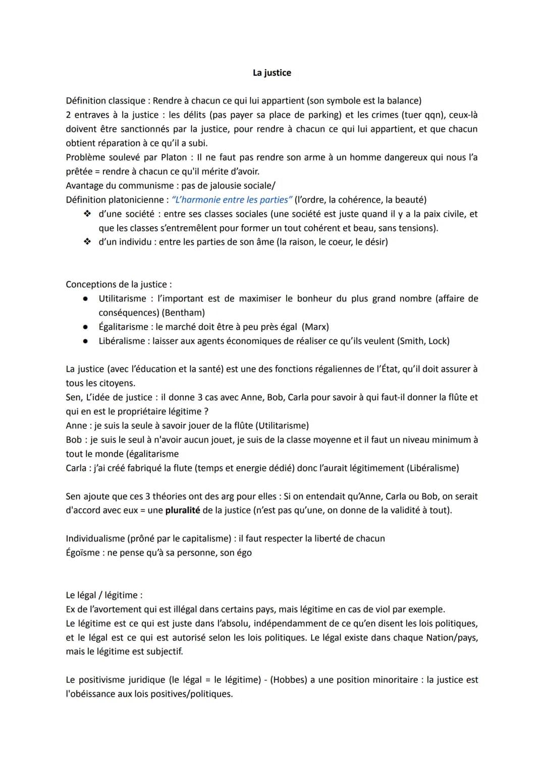 La justice
Définition classique : Rendre à chacun ce qui lui appartient (son symbole est la balance)
2 entraves à la justice les délits (pas