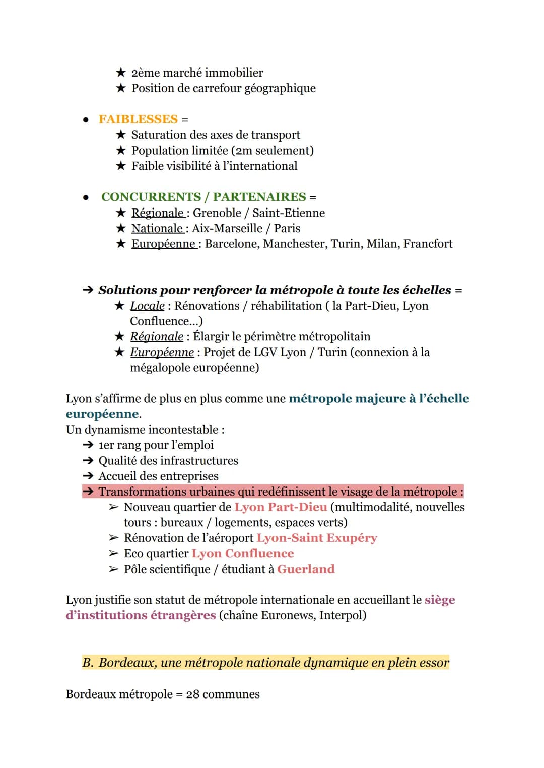--- OCR Start ---
GÉOGRAPHIE: La métropolisation et ses effets en France
Introduction: Typologie des métropoles françaises
Legende
Poordea
I