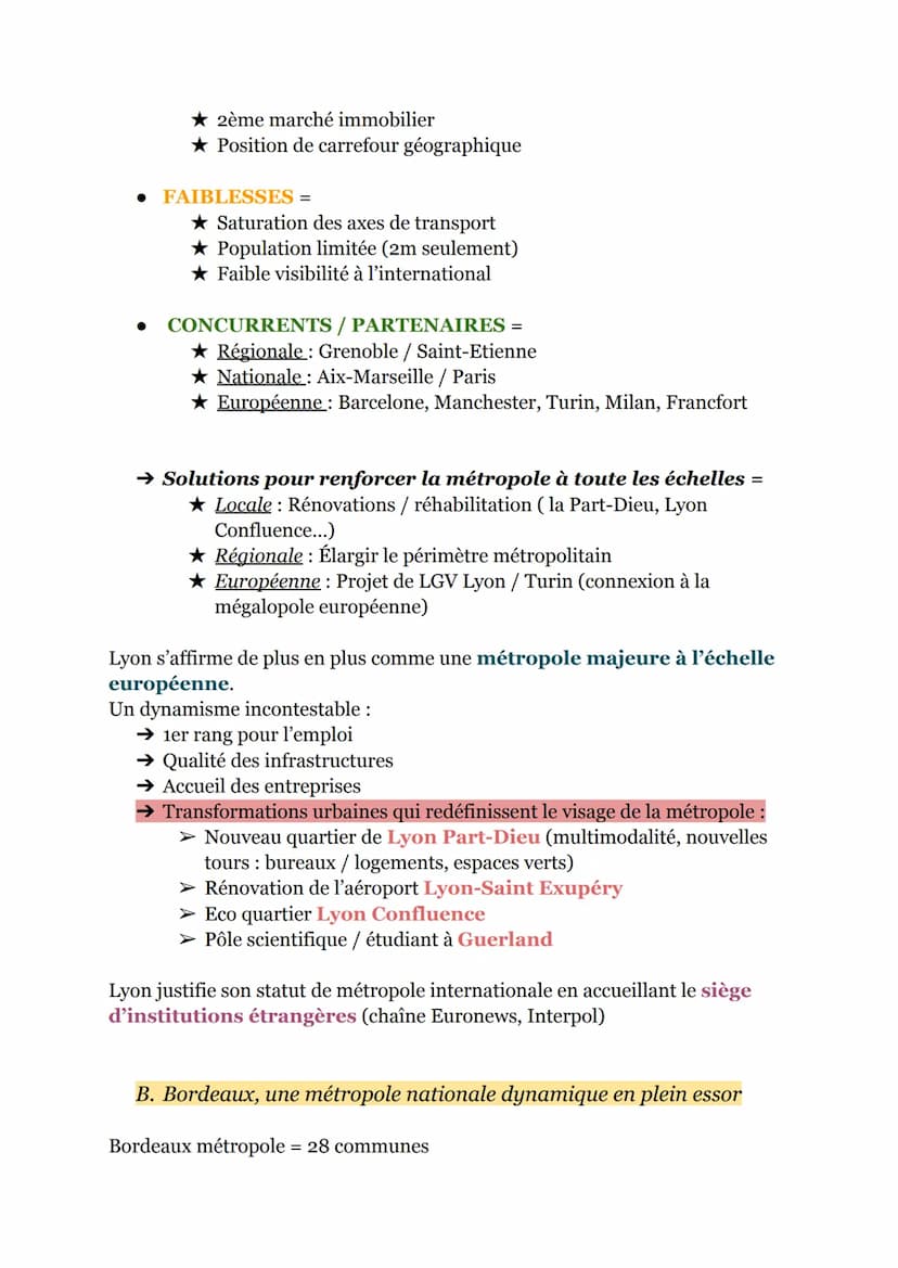 --- OCR Start ---
GÉOGRAPHIE: La métropolisation et ses effets en France
Introduction: Typologie des métropoles françaises
Legende
Poordea
I