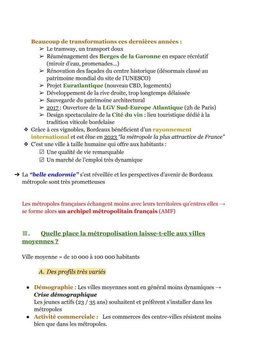 --- OCR Start ---
GÉOGRAPHIE: La métropolisation et ses effets en France
Introduction: Typologie des métropoles françaises
Legende
Poordea
I