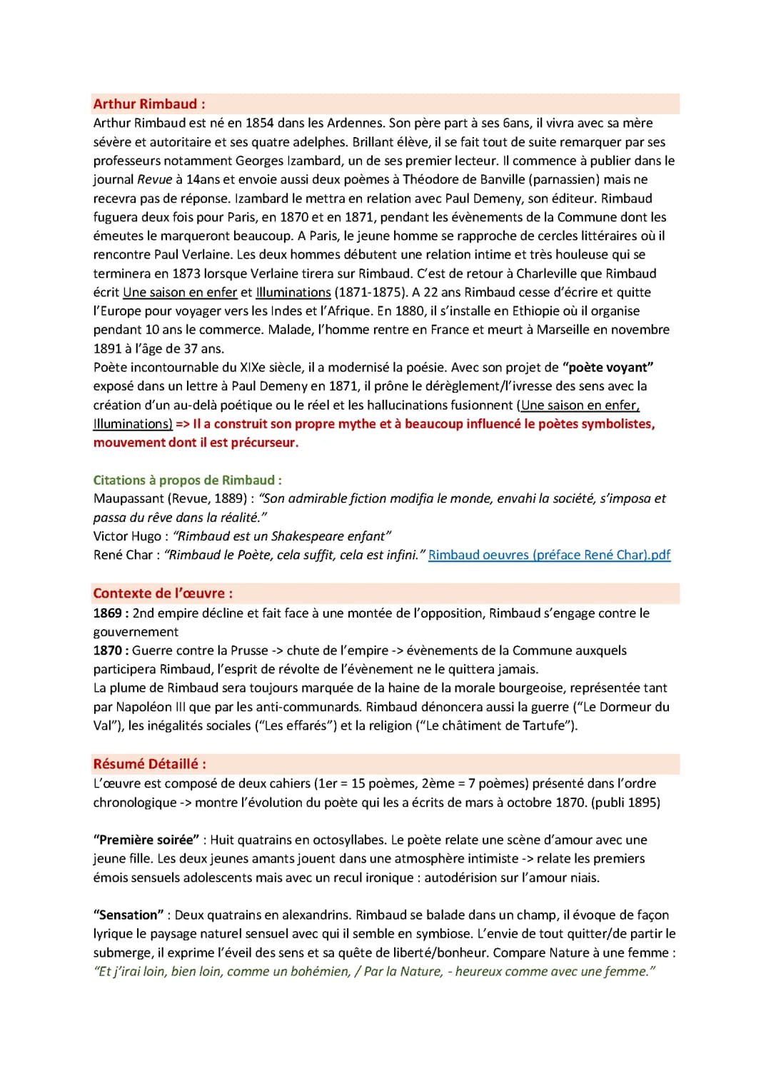 Fiche de lecture complète des Cahiers de Douai