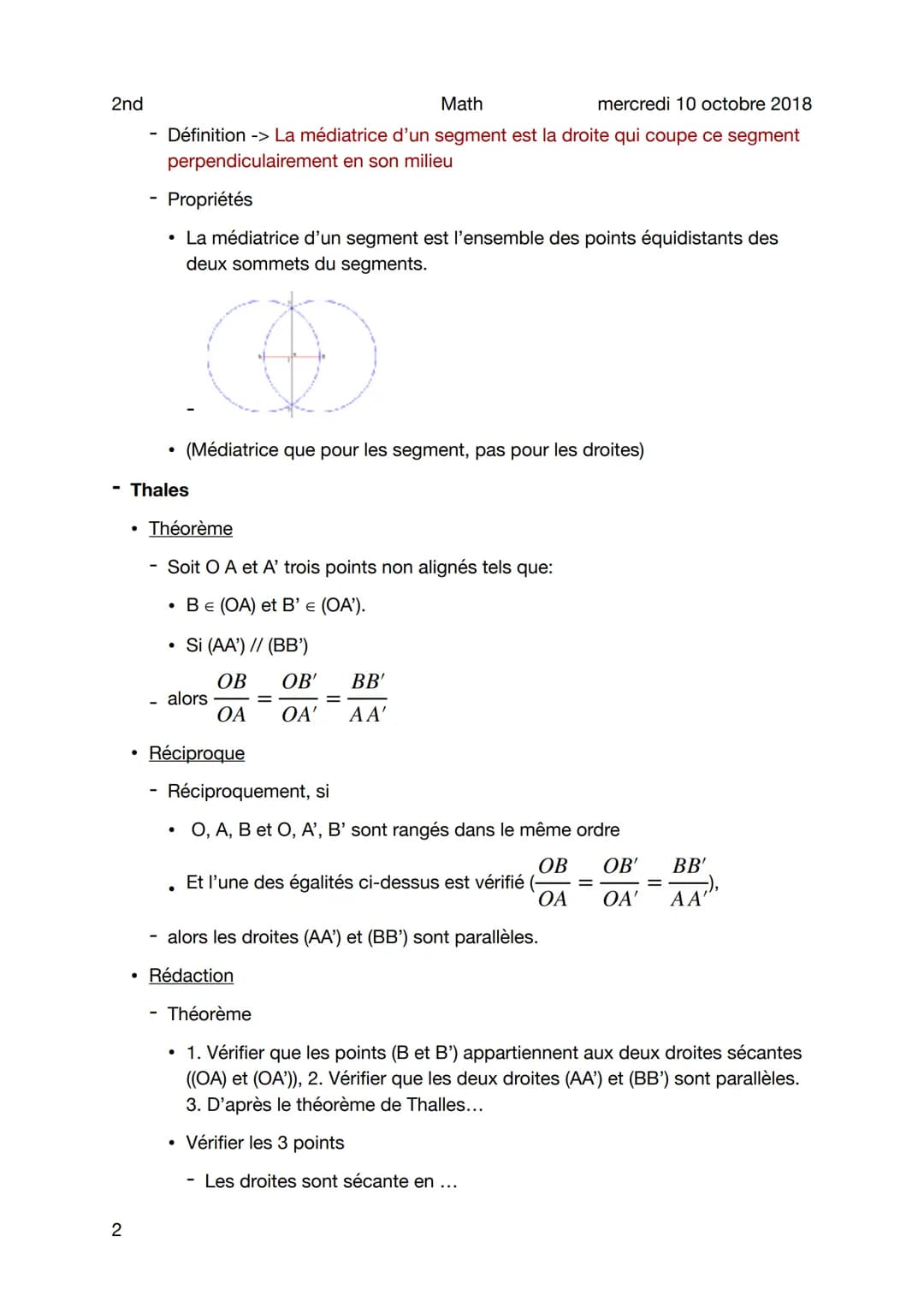 2nd
Figures géométrie plane
Rappels
1
Droites particulières
●
•
Math
●
mercredi 10 octobre 2018
Parallélisme
- Définition -> Deux droites (d