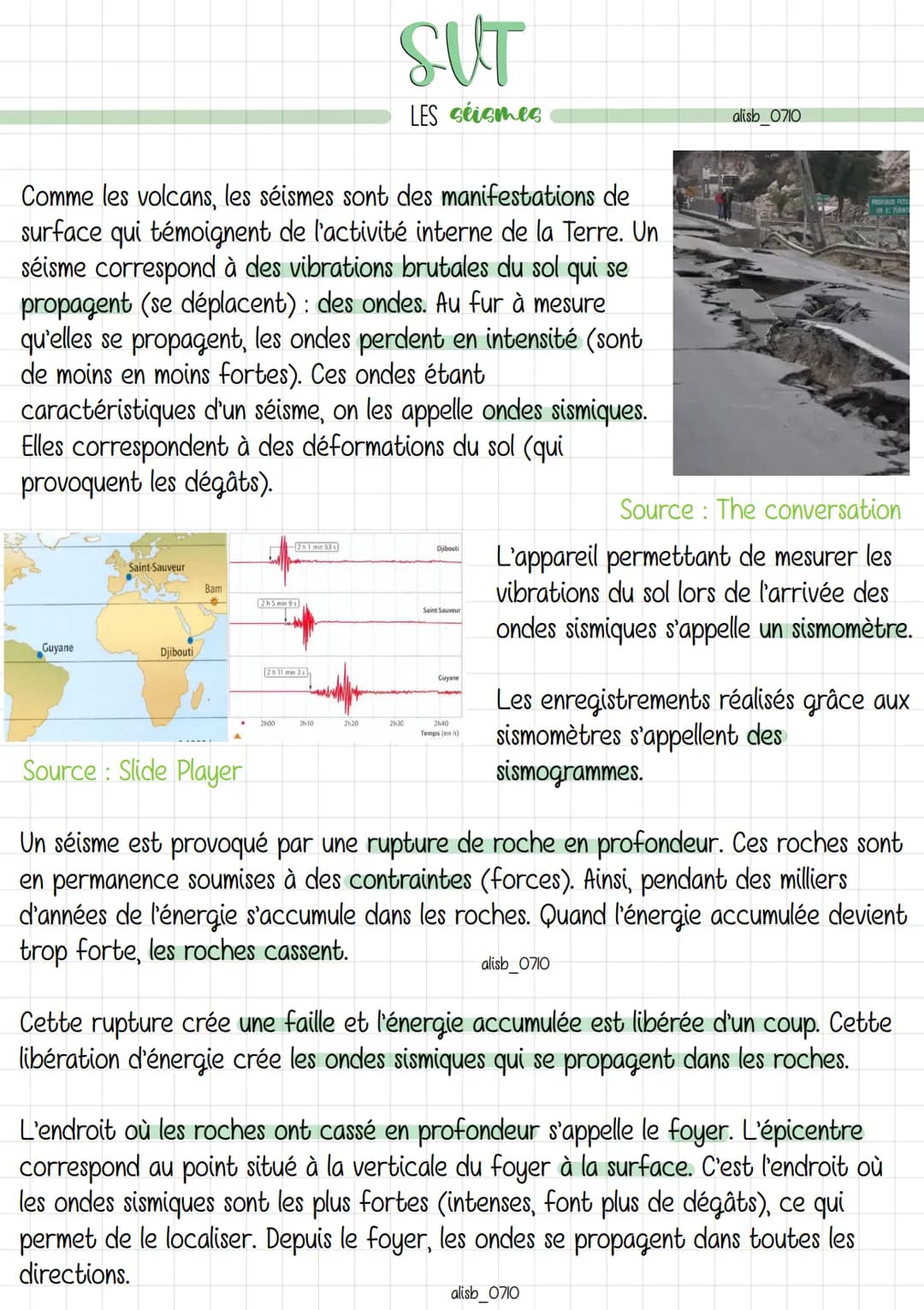 Comme les volcans, les séismes sont des manifestations de
surface qui témoignent de l'activité interne de la Terre. Un
séisme correspond à d