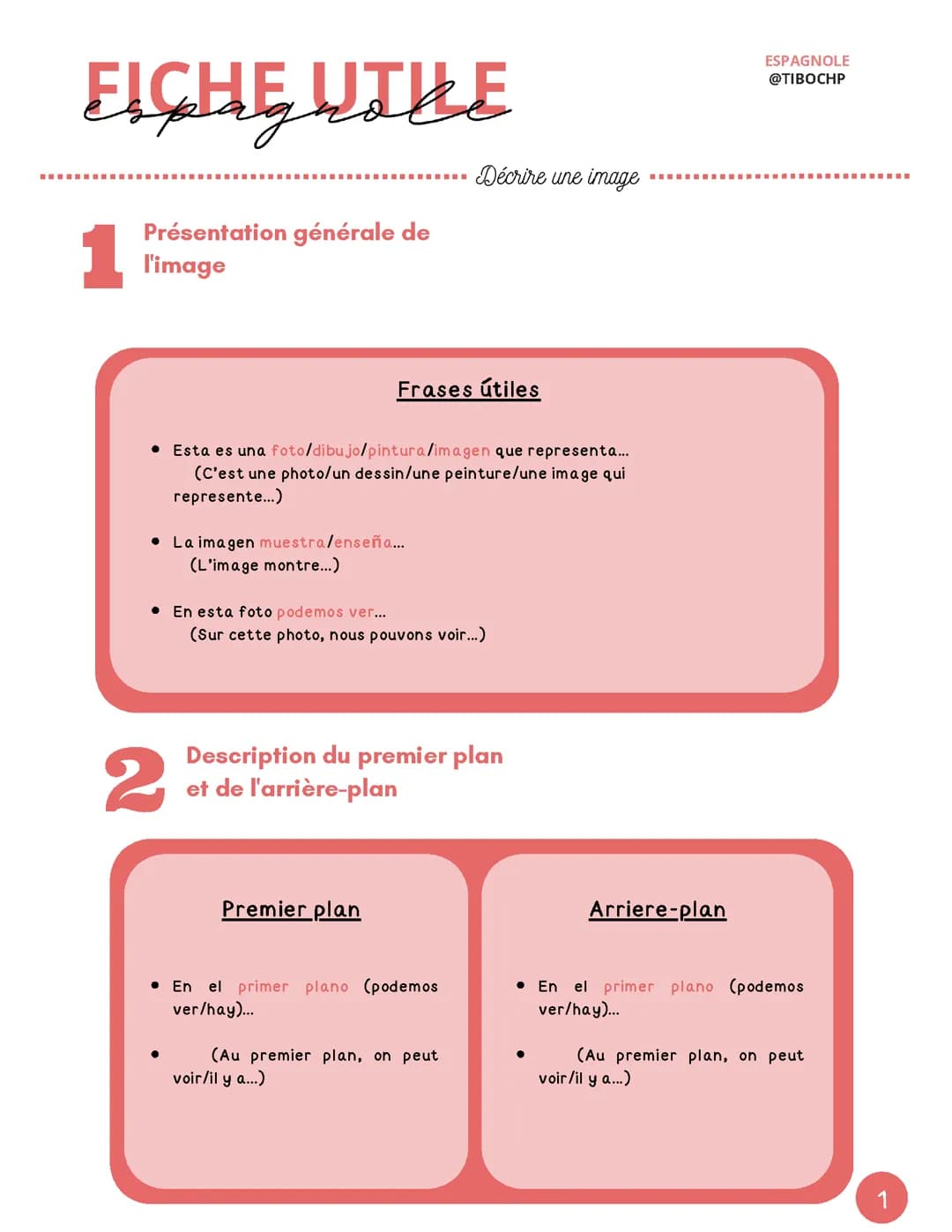 Décrire une image en espagnole