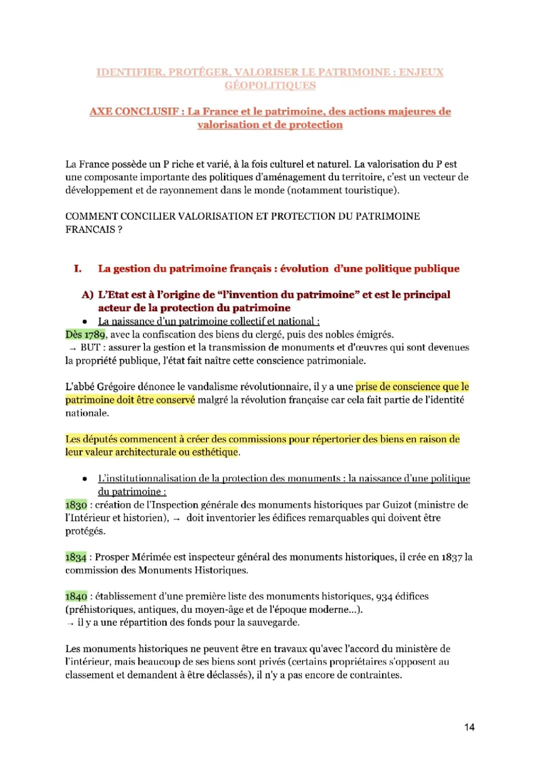 HGGSP - THÈME 4 : PATRIMOINE - AXE CONCLUSIF : LA FRANCE ET LE PATRIMOINE 