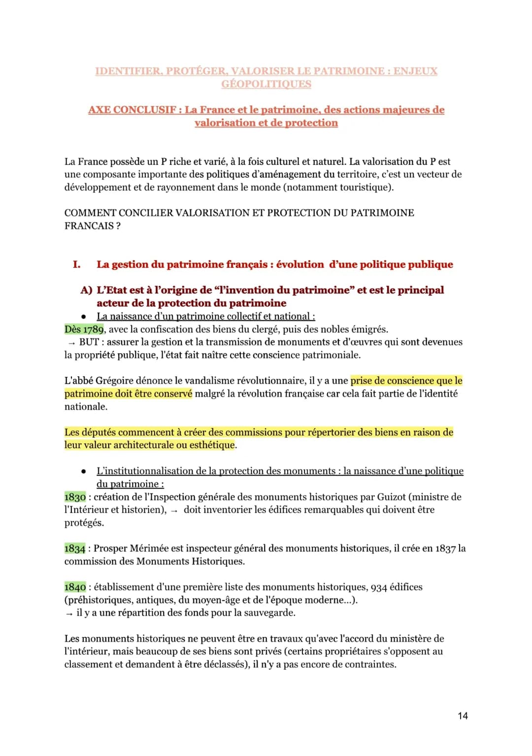 IDENTIFIER, PROTÉGER, VALORISER LE PATRIMOINE : ENJEUX
GÉOPOLITIQUES
AXE CONCLUSIF: La France et le patrimoine, des actions majeures de
valo