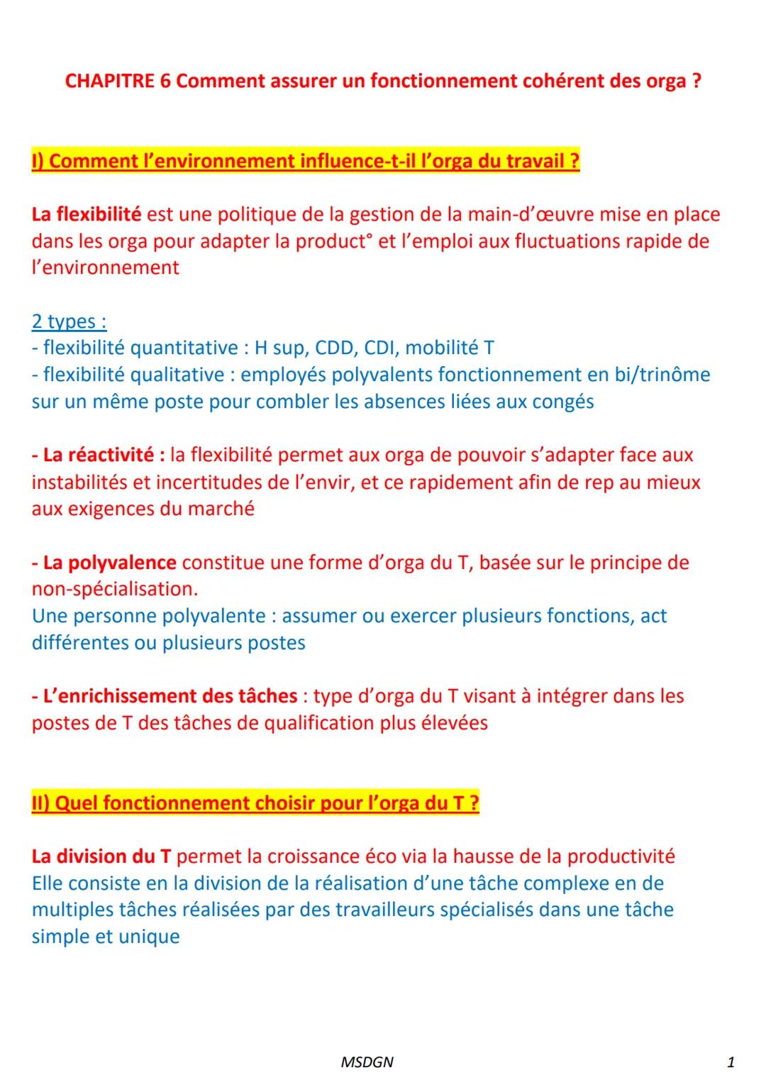 CHAPITRE 6 Comment assurer un fonctionnement cohérent des orga?

1) Comment l'environnement influence-t-il l'orga du travail ?

La flexibili